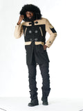 F1330 Maurice Wool Long Jacket w/ Fur- Black/Khaki