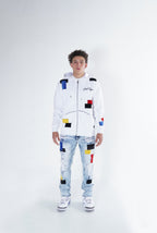 F1715 Frost Patchwork Denim Shredded Jeans  - Light Wash