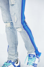 F1782 Shredded Jeans w/ Drawstring Side Tape - Light Wash