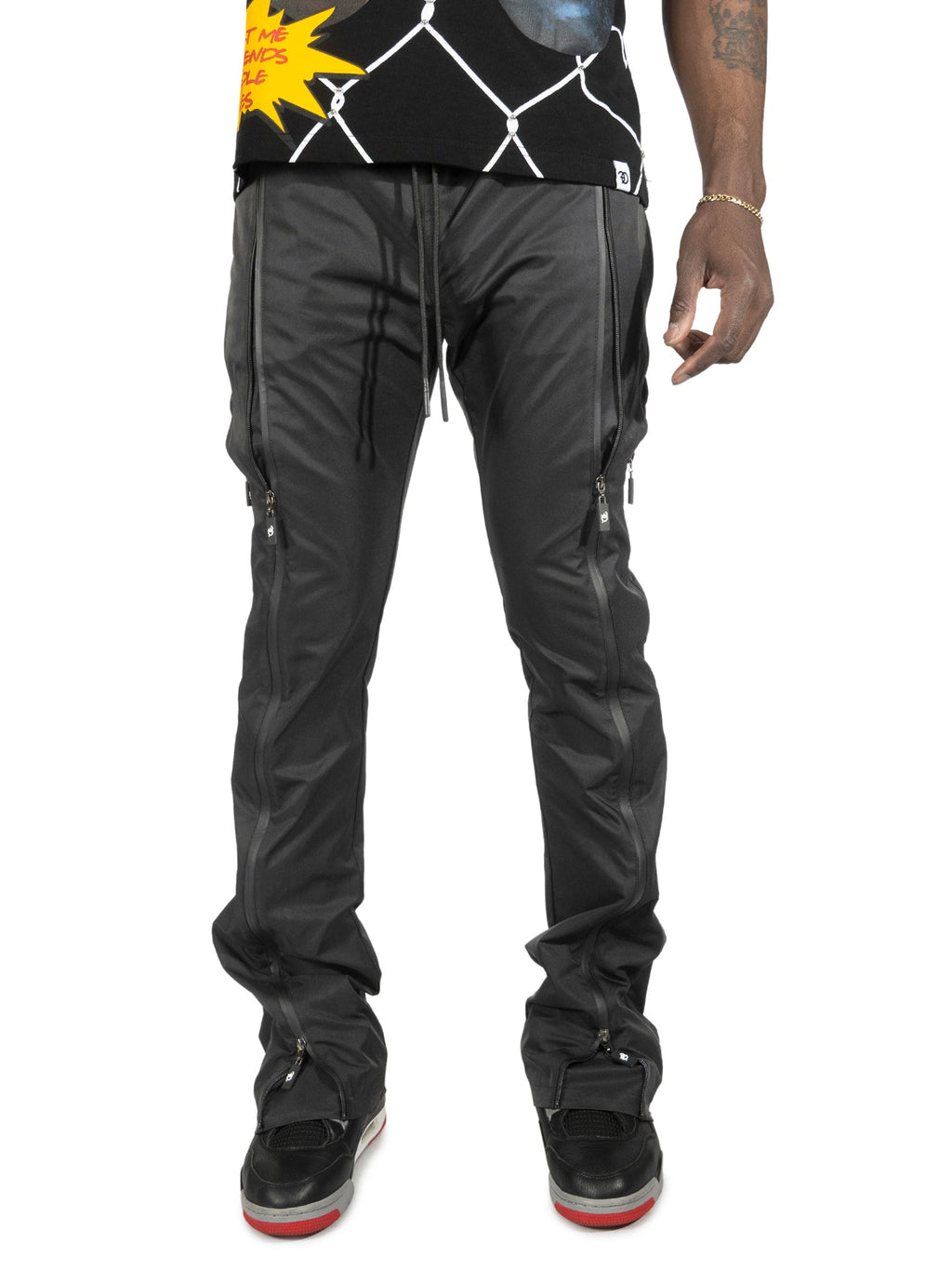 Pants | F1736 Zerelly Nylon Stacked Pants - Black