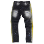 M1938 Paint Stroke Shredded Denim Jeans - Black Wash