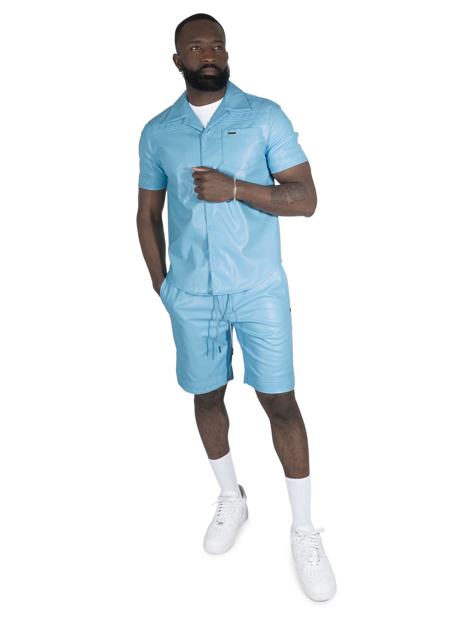 M429 Bellucci Vegan Leather Shirt - Blue