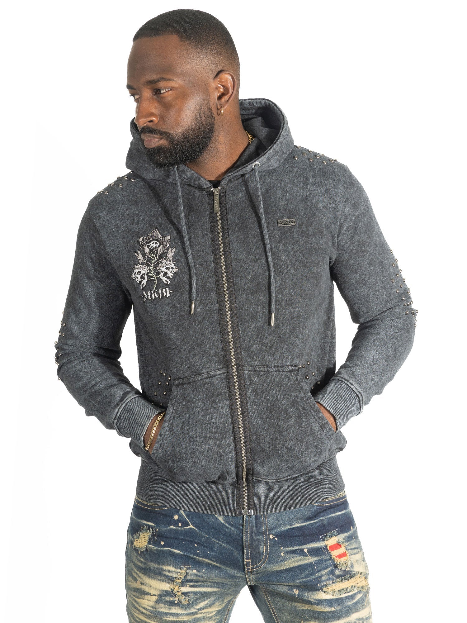 Hoodie | M5345 Bianco Zip Up - Black