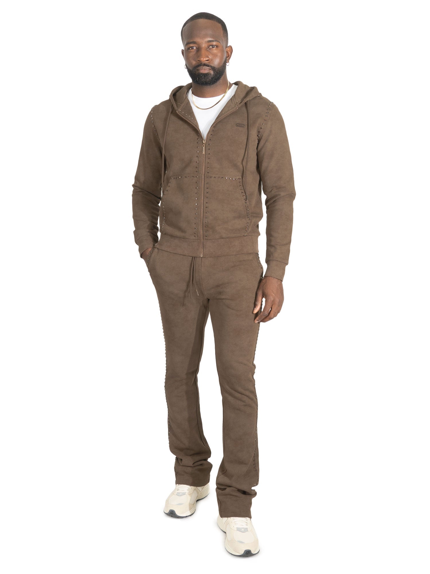 Set | M5455 Lorenzino Zip-Up Hoodie Set - Brown