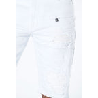 M970 Galveston Biker Shredded Shorts - White