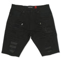 M970 Galveston Biker Shredded Shorts - Black-Black