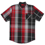 V845 Veno Button-Down Plaid Short Sleeves - Black-Red